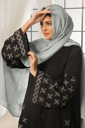 White Leaf Petal Embroidered Abaya
