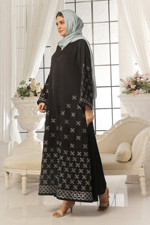 Lilac Leaf Petal Embroidered Abaya