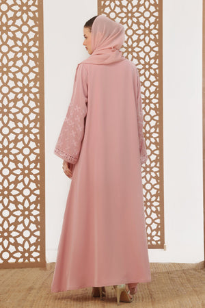 White Leaf Petal Embroidered Abaya