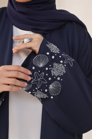 Seashell Embroidered White Abaya