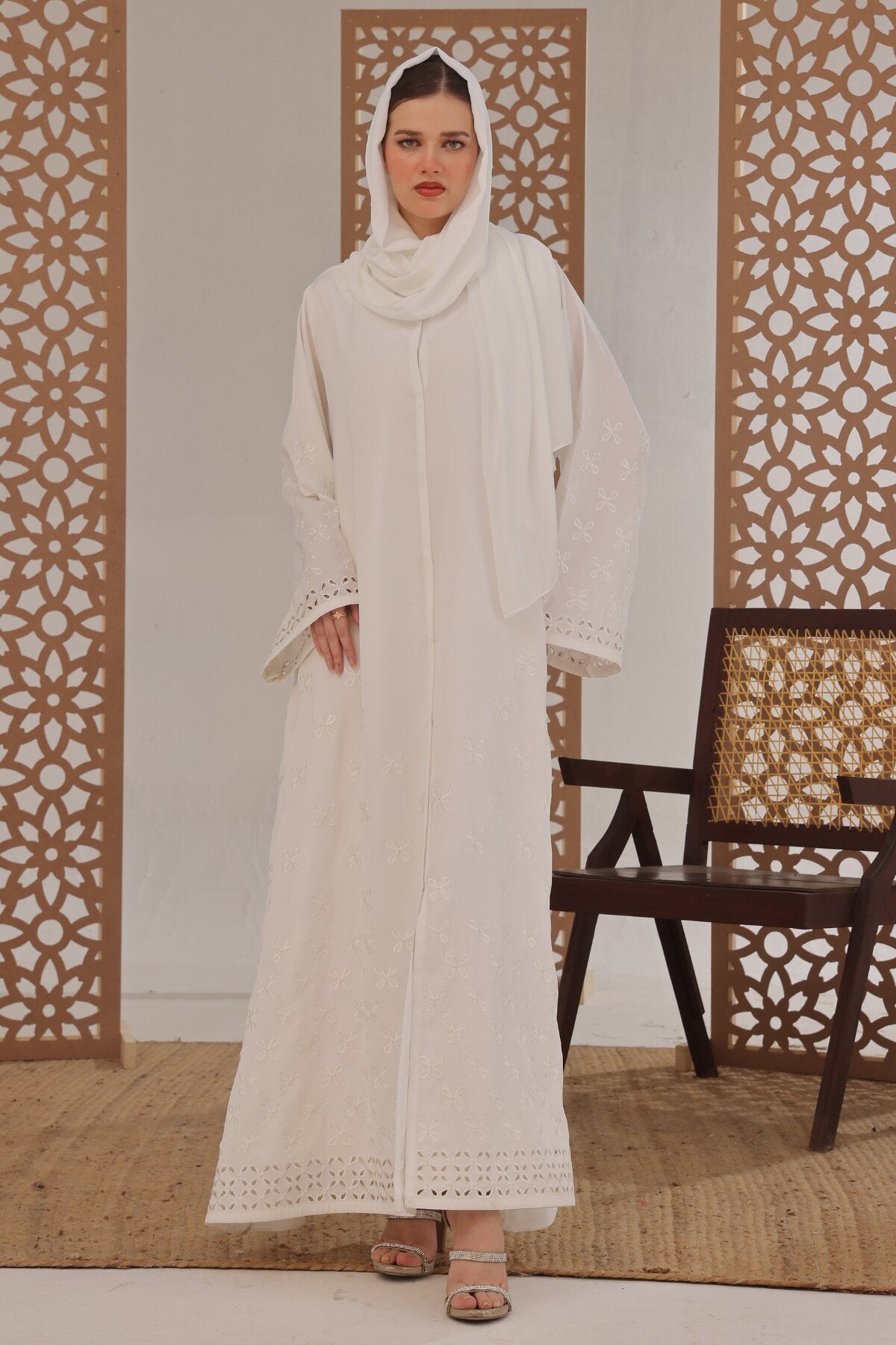 Black Leaf Petal Embroidered Abaya