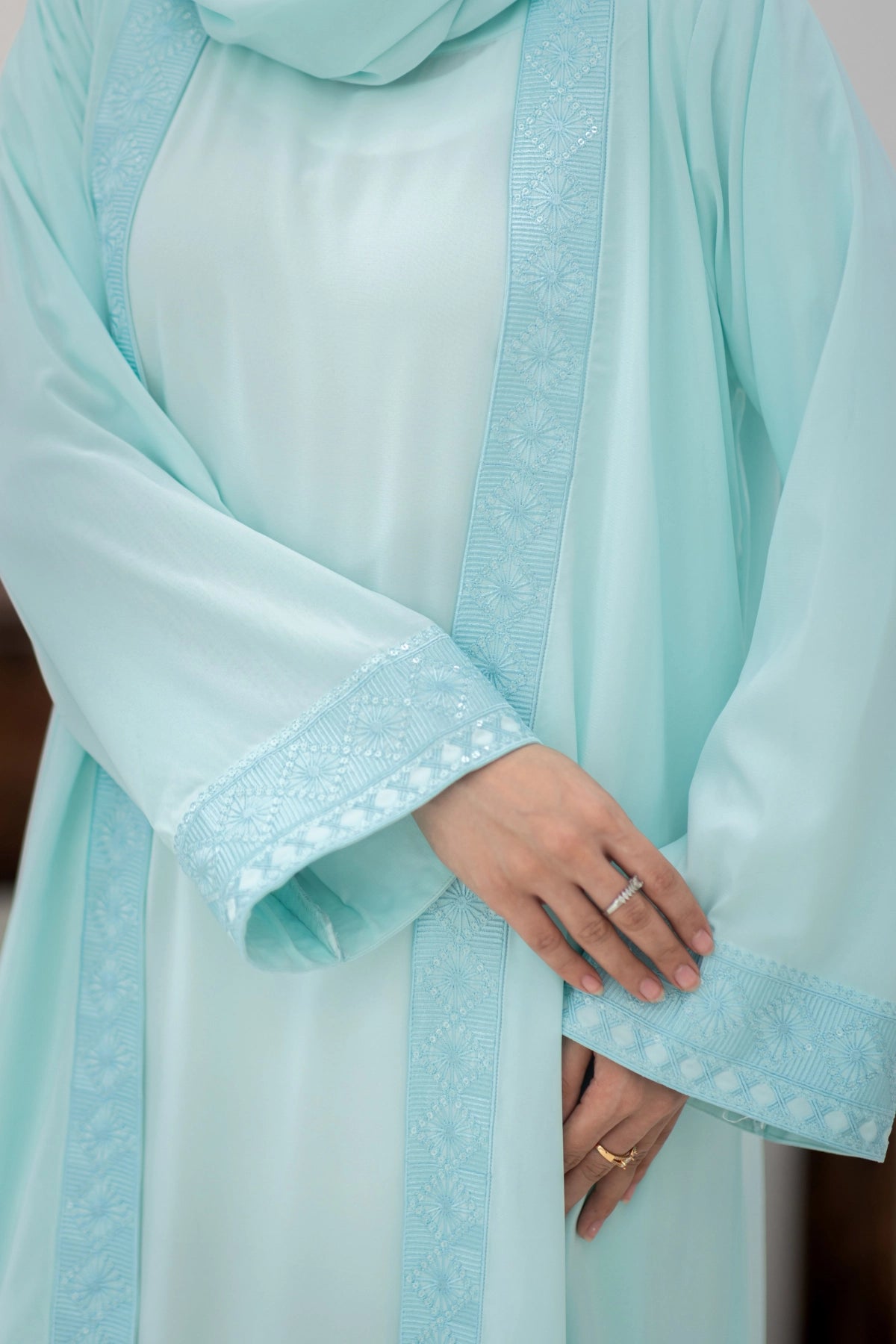Aqua Embroidered Shrug Abaya