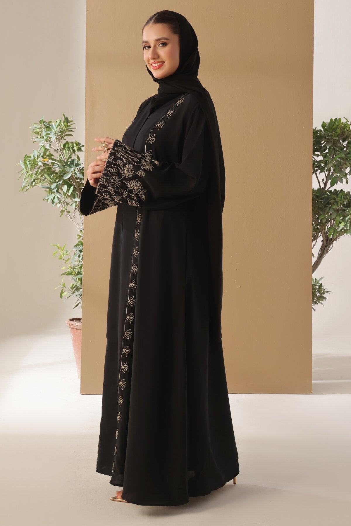 Deep Carmine Embroidered Abaya