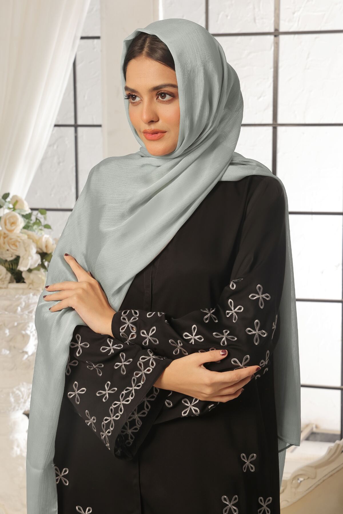 Rose Pink Embroidered Abaya