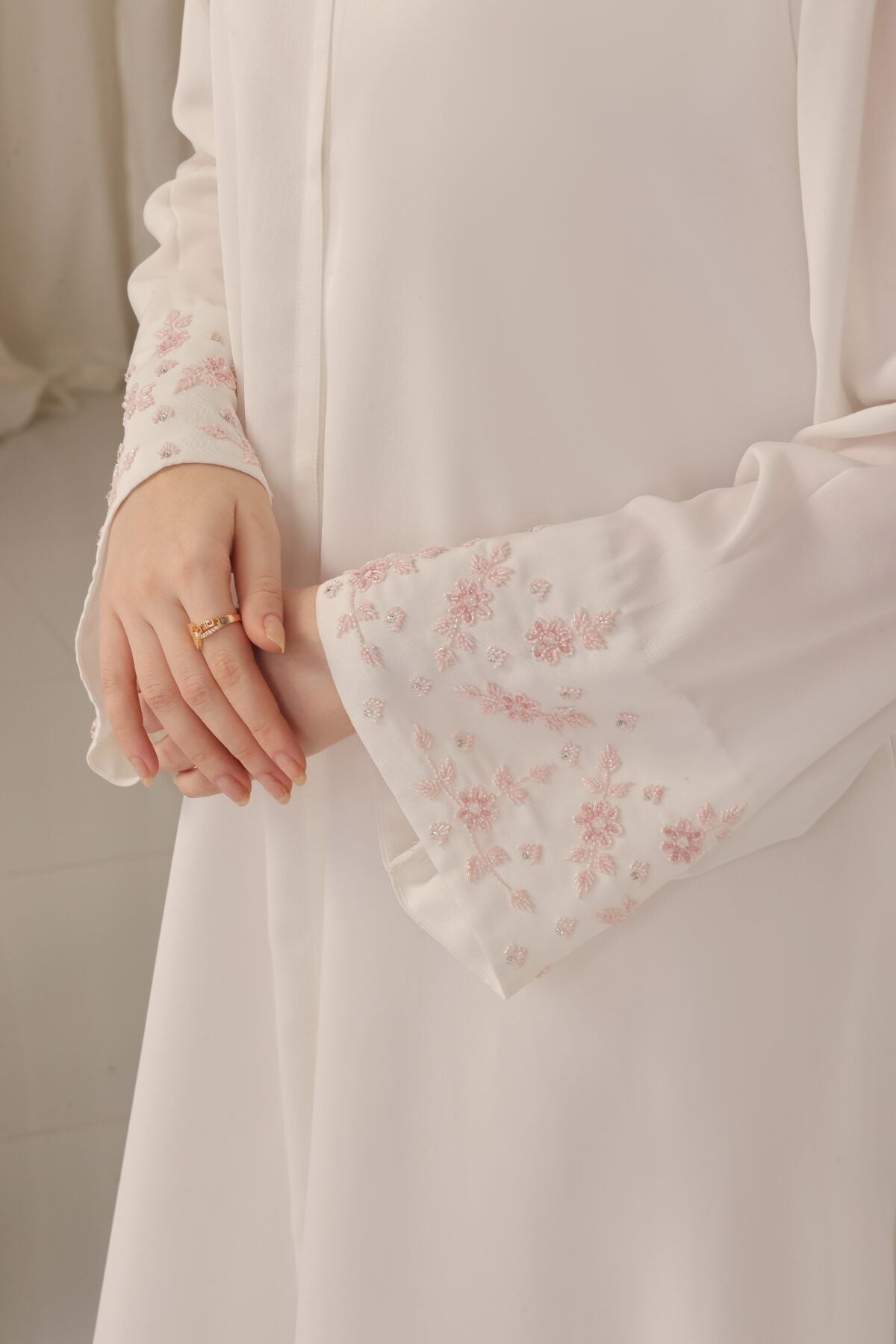 Pastel Pink Beaded Abaya