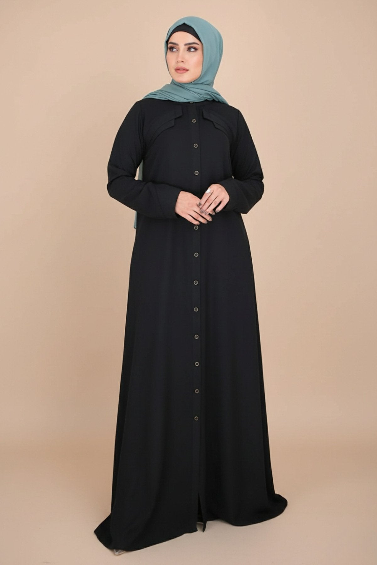 Olive Green Lapel Abaya