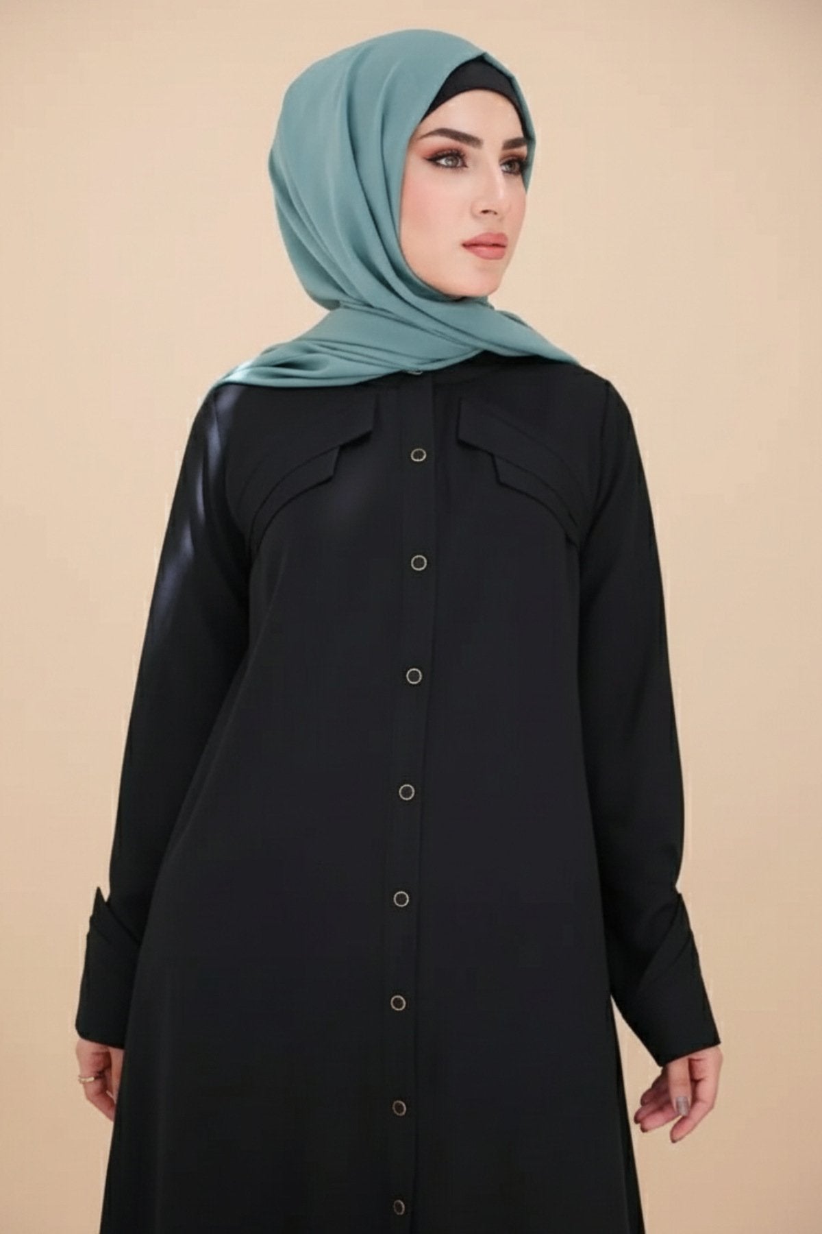 Olive Green Lapel Abaya
