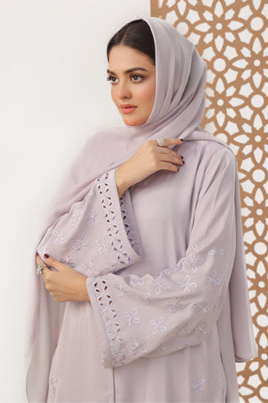 White Leaf Petal Embroidered Abaya