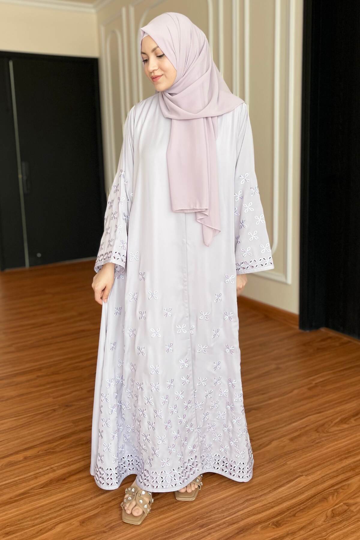 Black Leaf Petal Embroidered Abaya