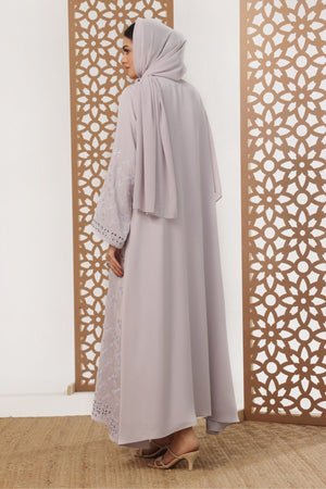 White Leaf Petal Embroidered Abaya