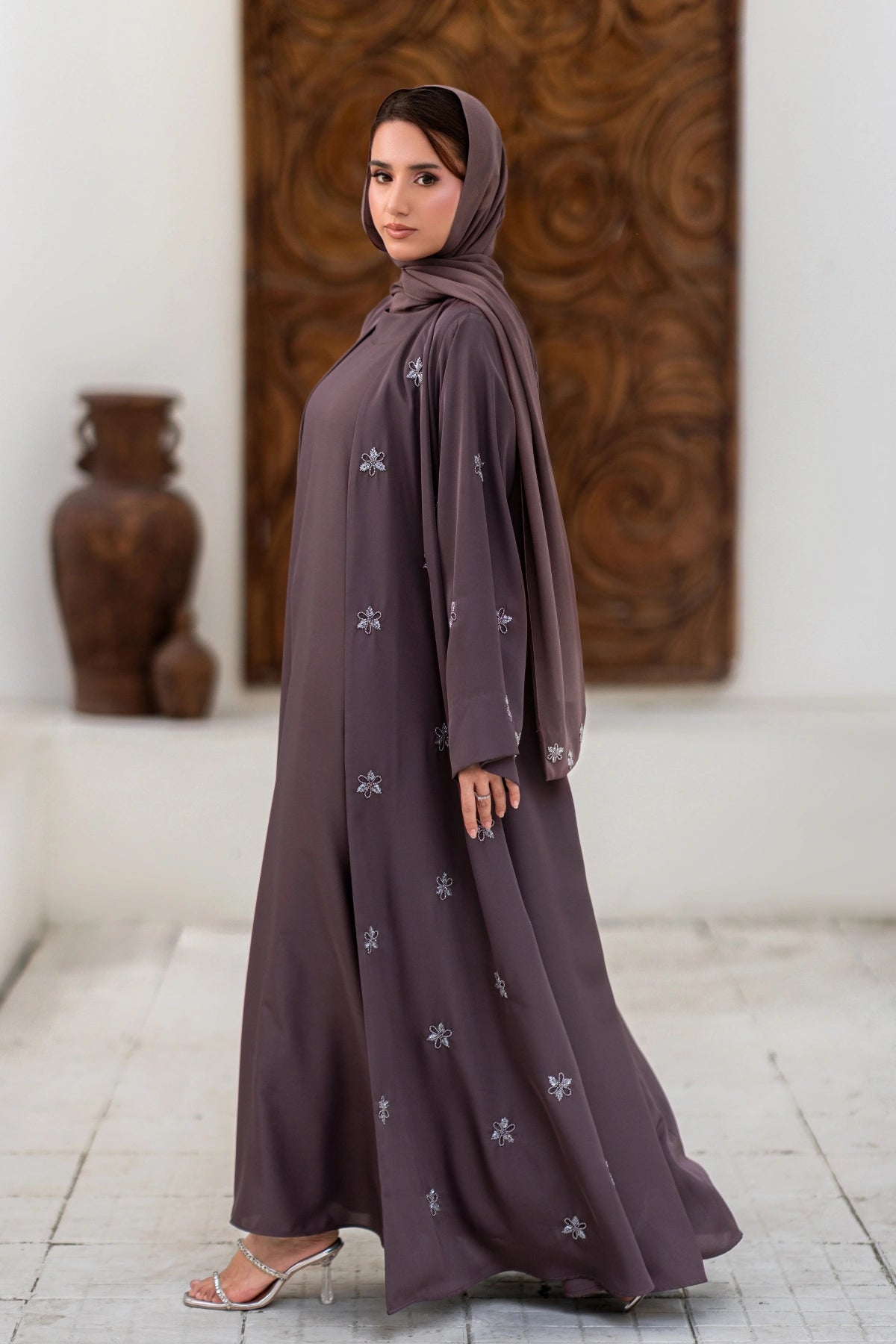 Mauve Embellished Abaya