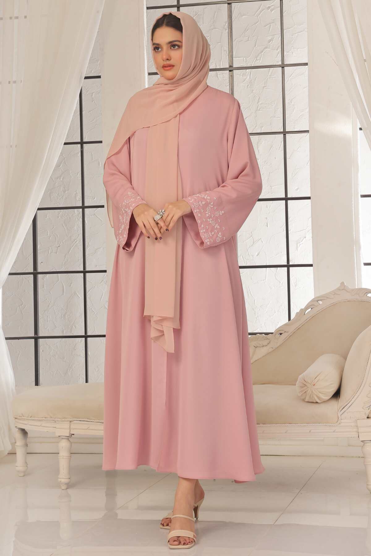 Sky Blue Beaded Abaya