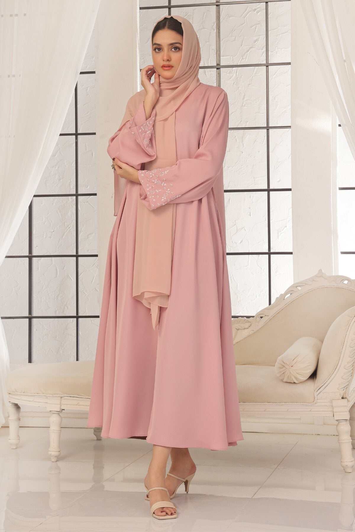 Sky Blue Beaded Abaya