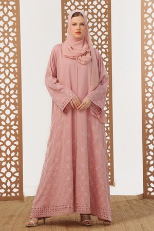White Leaf Petal Embroidered Abaya