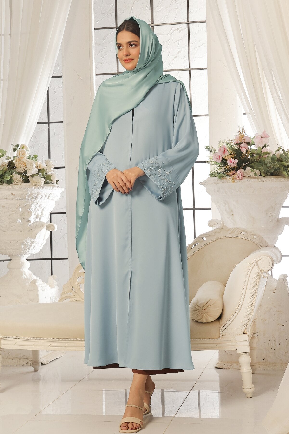 Pastel Pink Beaded Abaya