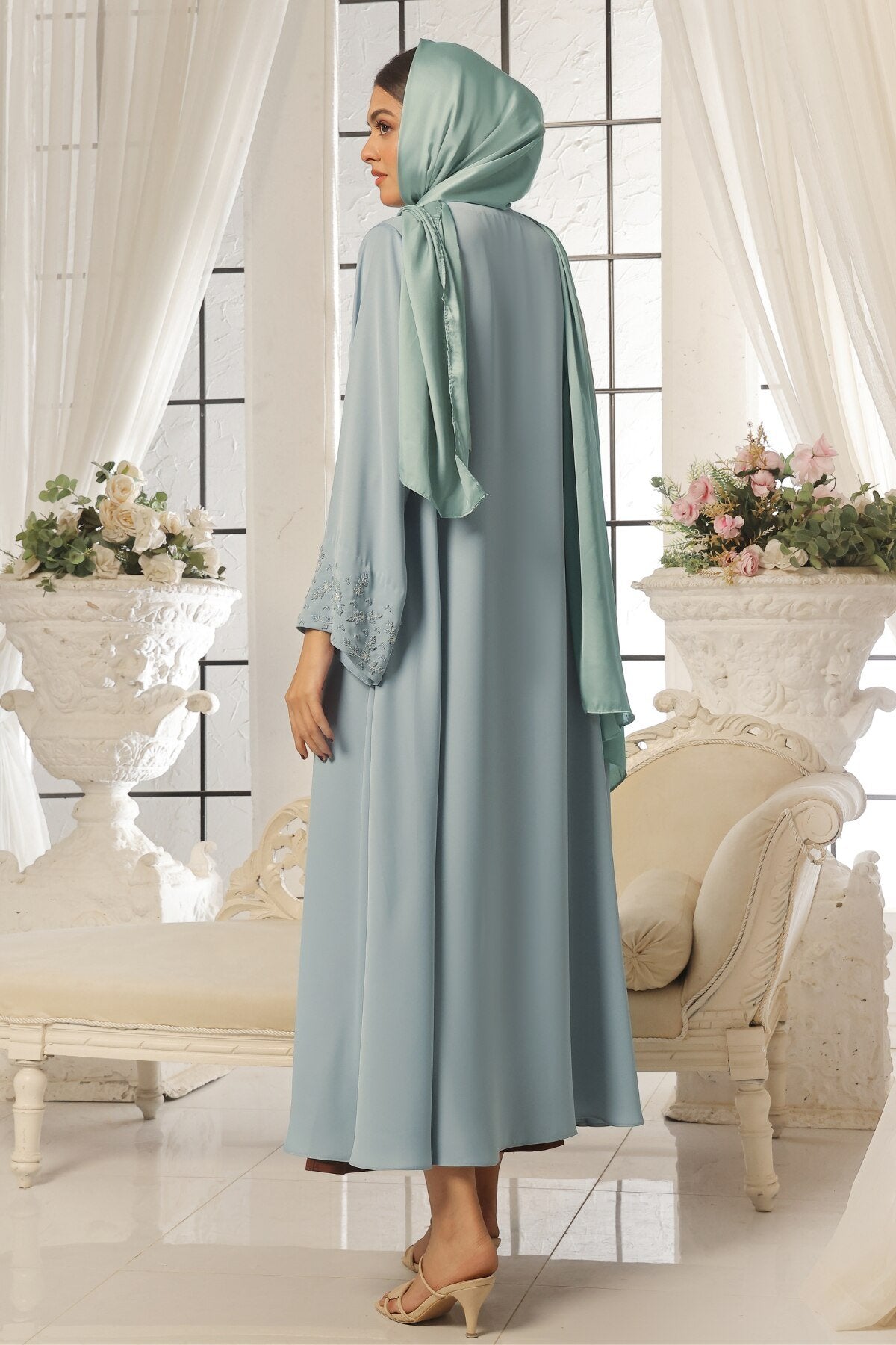 Pastel Pink Beaded Abaya