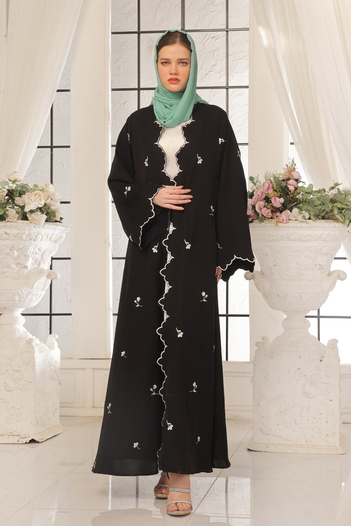 Wave Blue Embroidered Abaya
